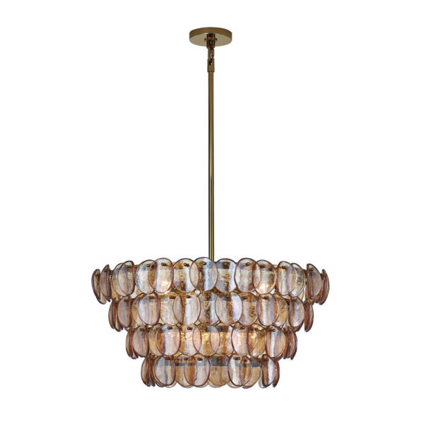 Uroko 28-inch tiered chandelier in Polished Winter Brass