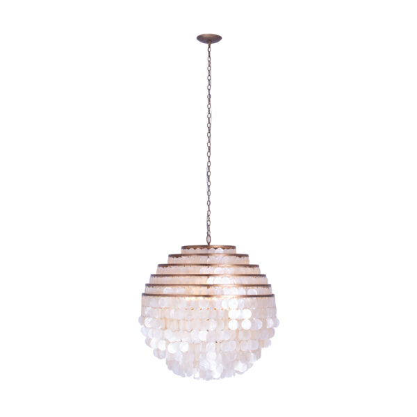 Sphere 28-inch 6-light pendant in Pearlized Antique Brass
